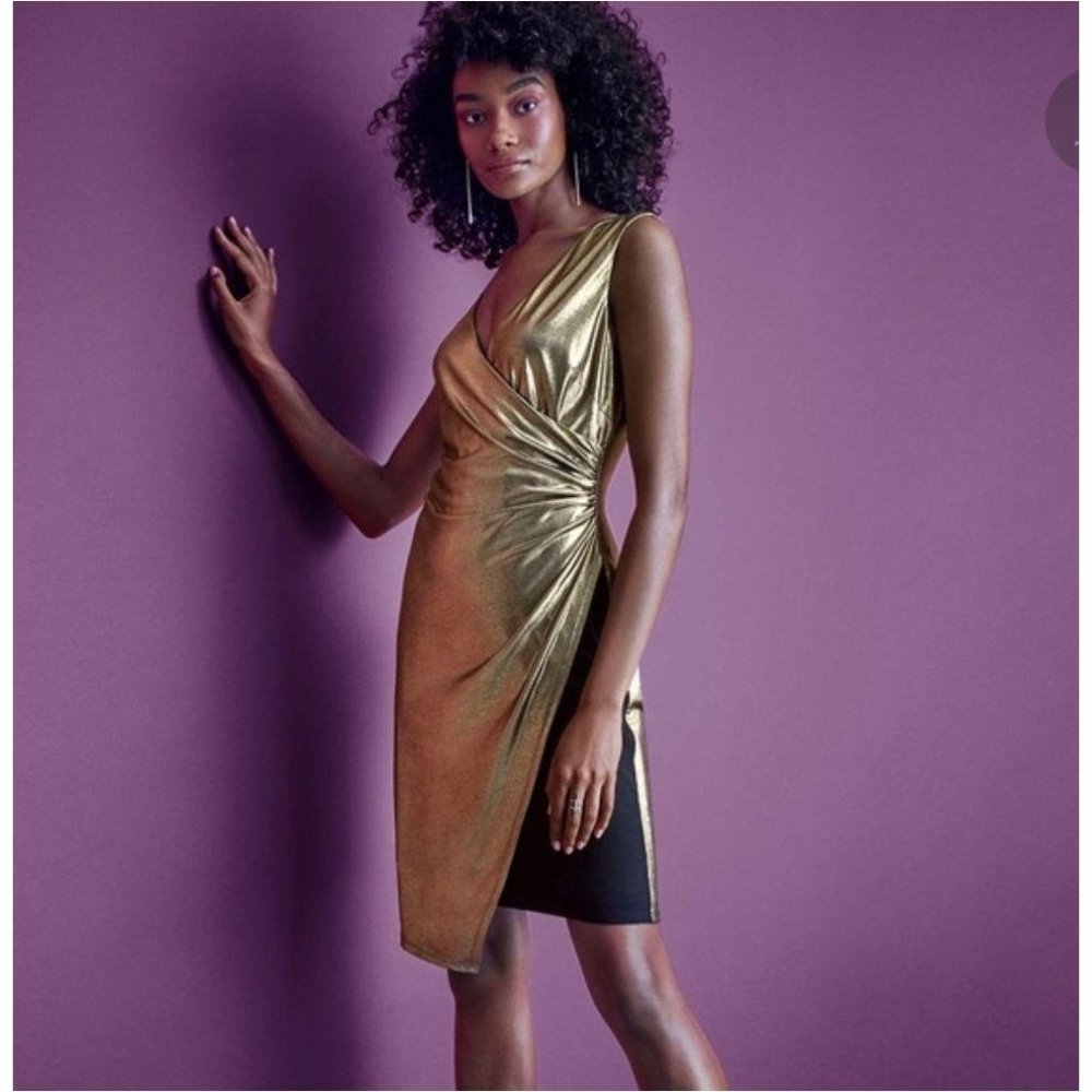 Tommy Hilfiger Metallic Jersey Wrap Dress 12 Gold